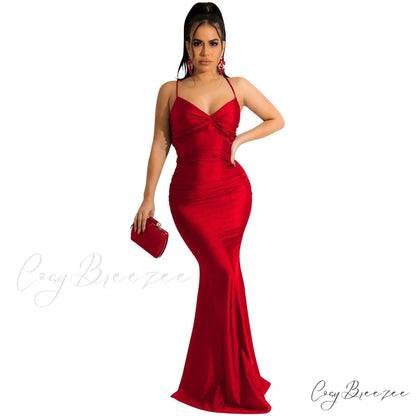 Bianca Ruched Stylish Mermaid Formal Dress red / S