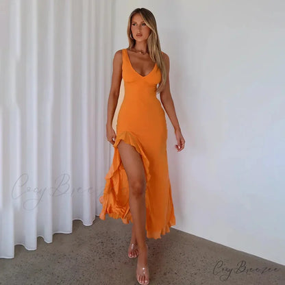 Bianca Slit Stylish Maxi Ruffled Dress