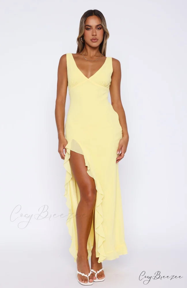 Bianca Slit Stylish Maxi Ruffled Dress