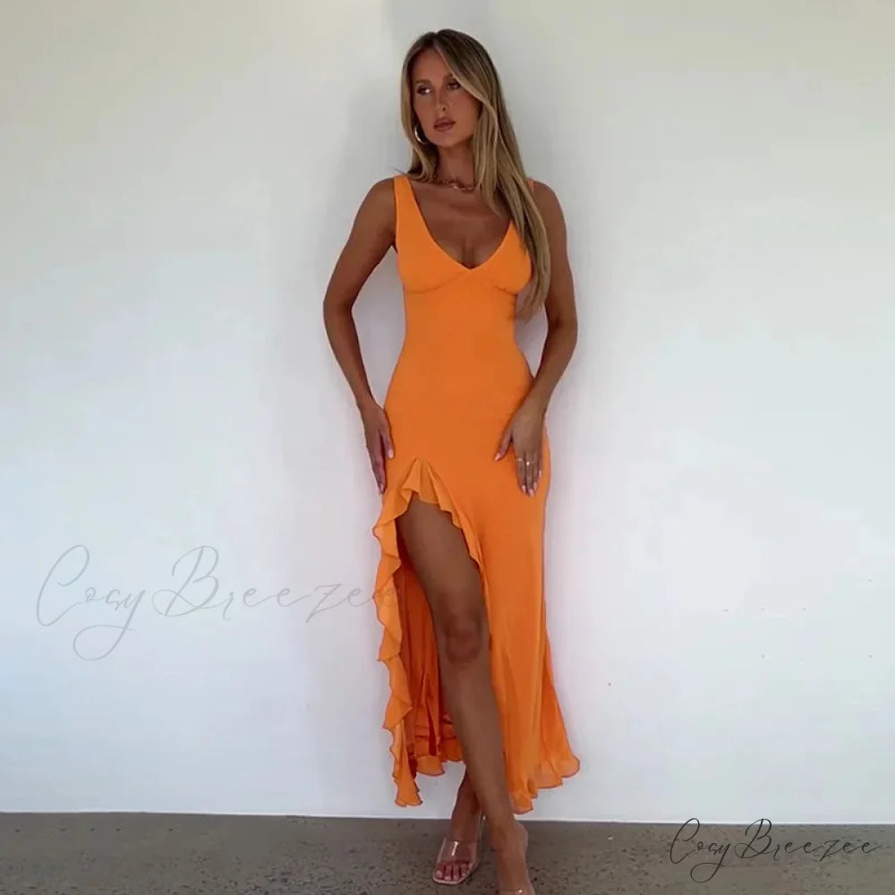 Bianca Slit Stylish Maxi Ruffled Dress