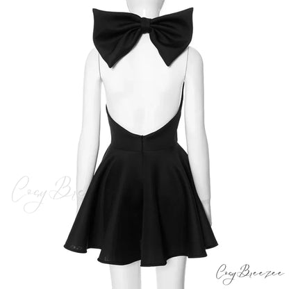 Big Bow Halter Charming Flare Mini Dress