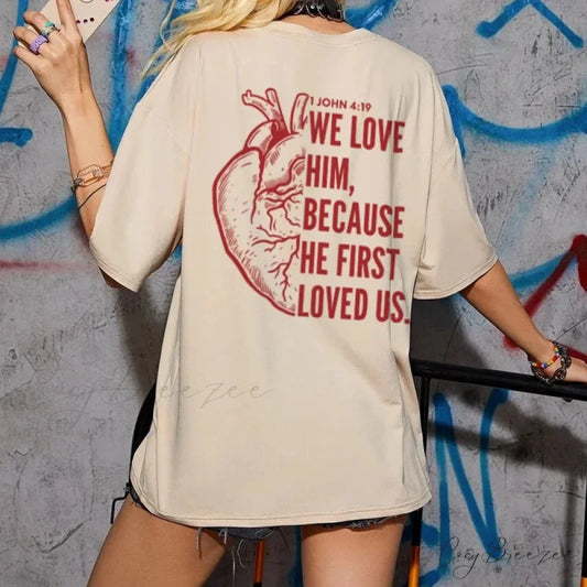 Big Fit Bible Verse Back Print Tee Khaki / S t-shirt-250223