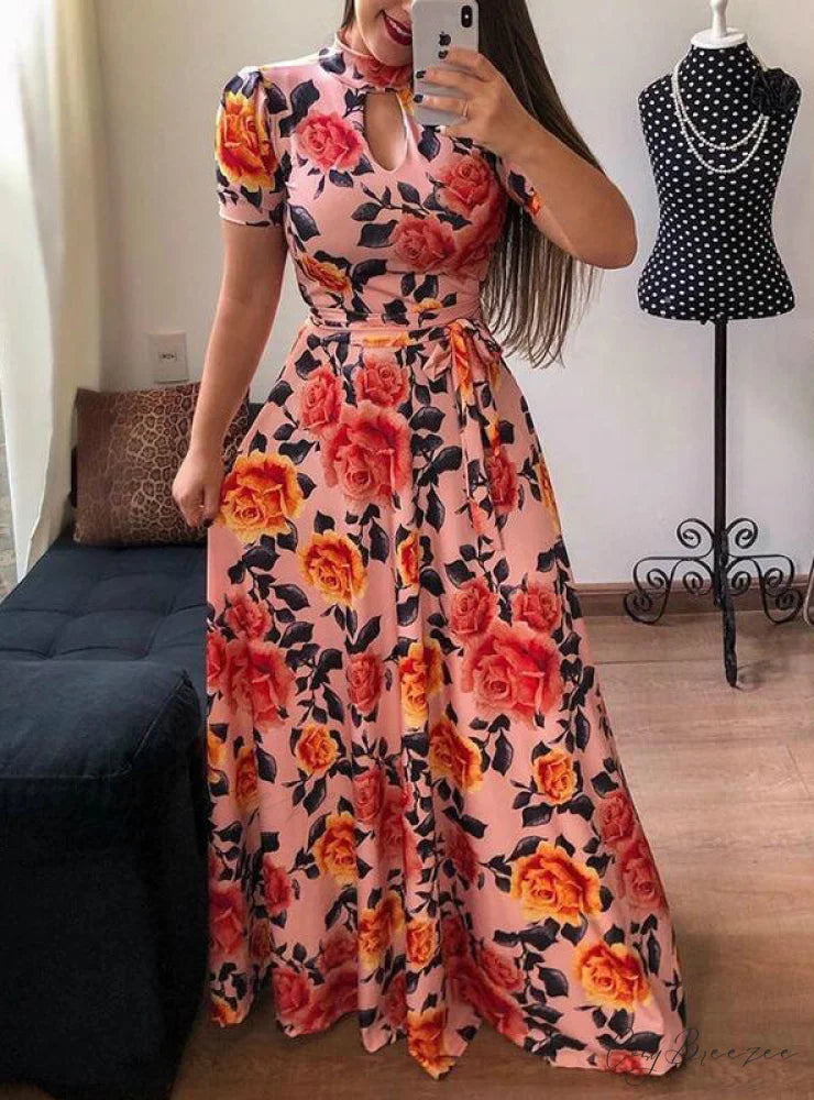 Big Gown Flowered with Full-Length Long Design Swing S / ORANGE