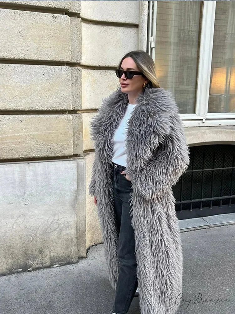 Big Lapel Long Plush Fox Coat coats-241228