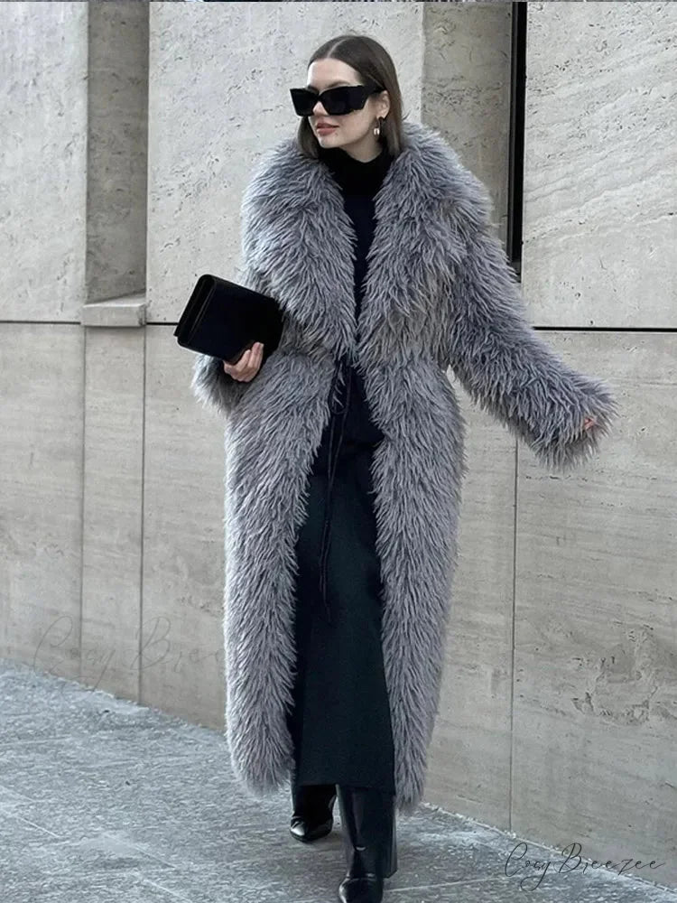 Big Lapel Long Plush Fox Coat coats-241228