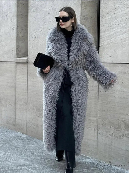 Big Lapel Long Plush Fox Coat coats-241228
