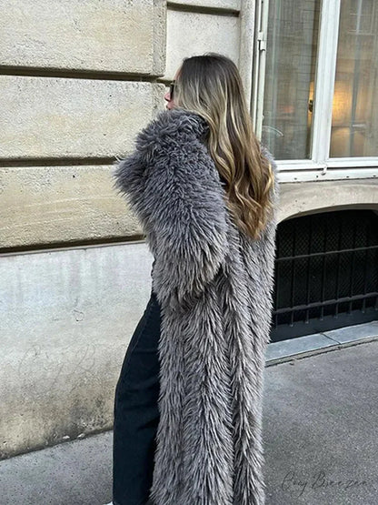 Big Lapel Long Plush Fox Coat coats-241228