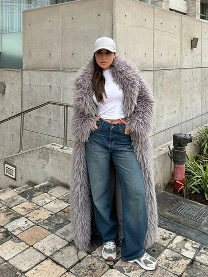 Big Lapel Long Plush Fox Coat coats-241228