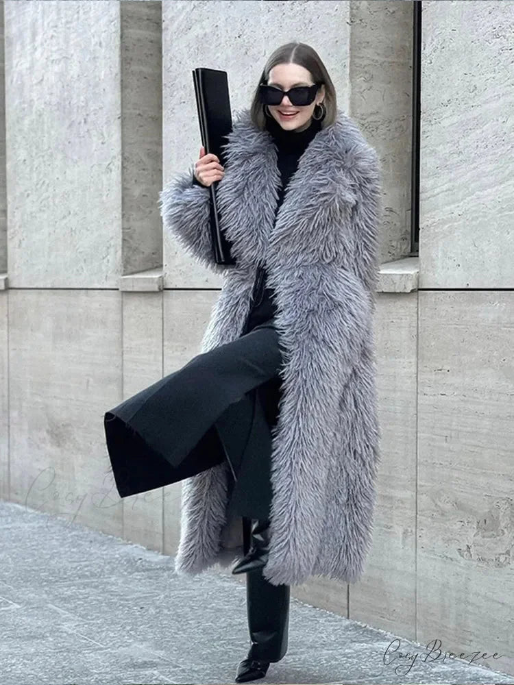 Big Lapel Long Plush Fox Coat coats-241228