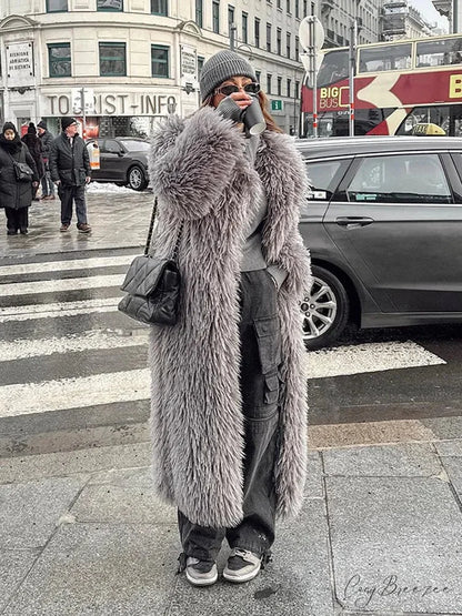 Big Lapel Long Plush Fox Coat coats-241228