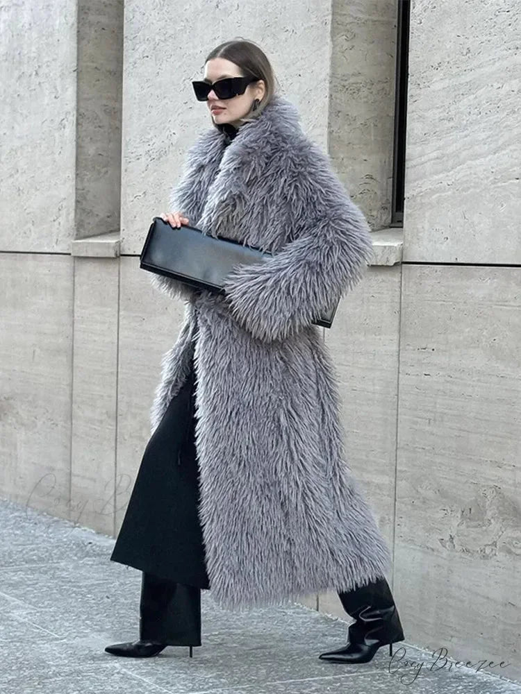 Big Lapel Long Plush Fox Coat WHITE / S coats-241228