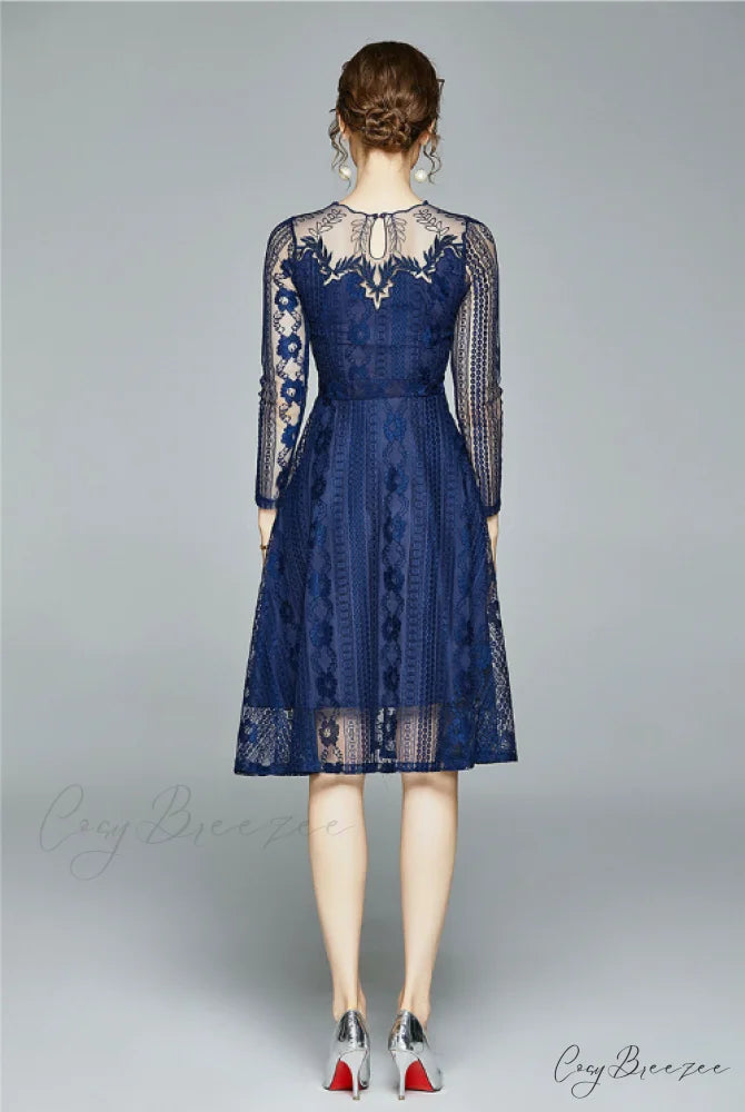 Big Swing A-line Women Long Dress - England Style L / Blue