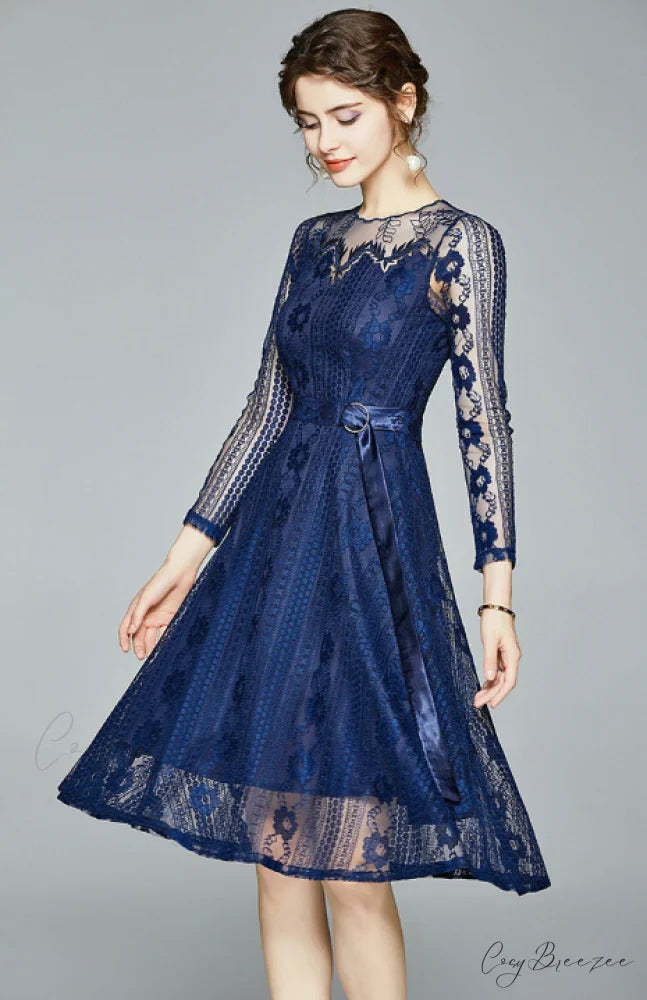 Big Swing A-line Women Long Dress - England Style M / Blue