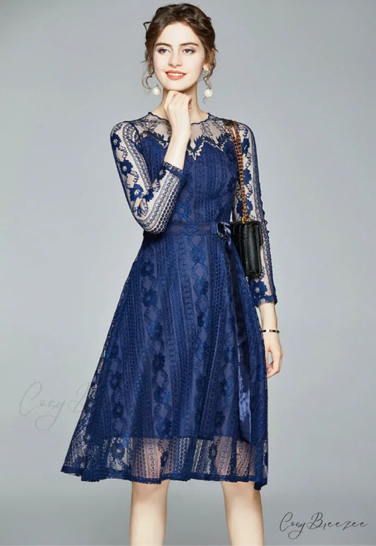 Big Swing A-line Women Long Dress - England Style S / Blue
