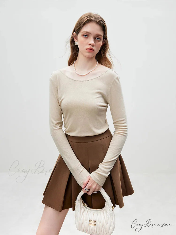 Big U-shaped Collar Slim Simple Basic Sweater Khaki / S swraters-241228