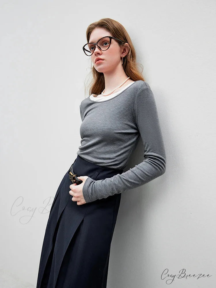 Big U-shaped Collar Slim Simple Basic Sweater swraters-241228