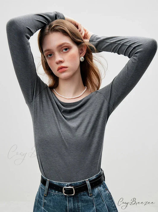 Big U-shaped Collar Slim Simple Basic Sweater swraters-241228