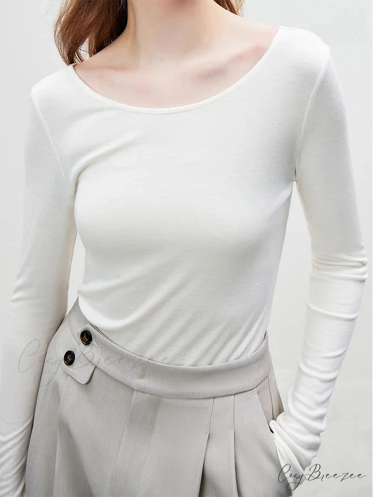 Big U-shaped Collar Slim Simple Basic Sweater WHITE / S swraters-241228