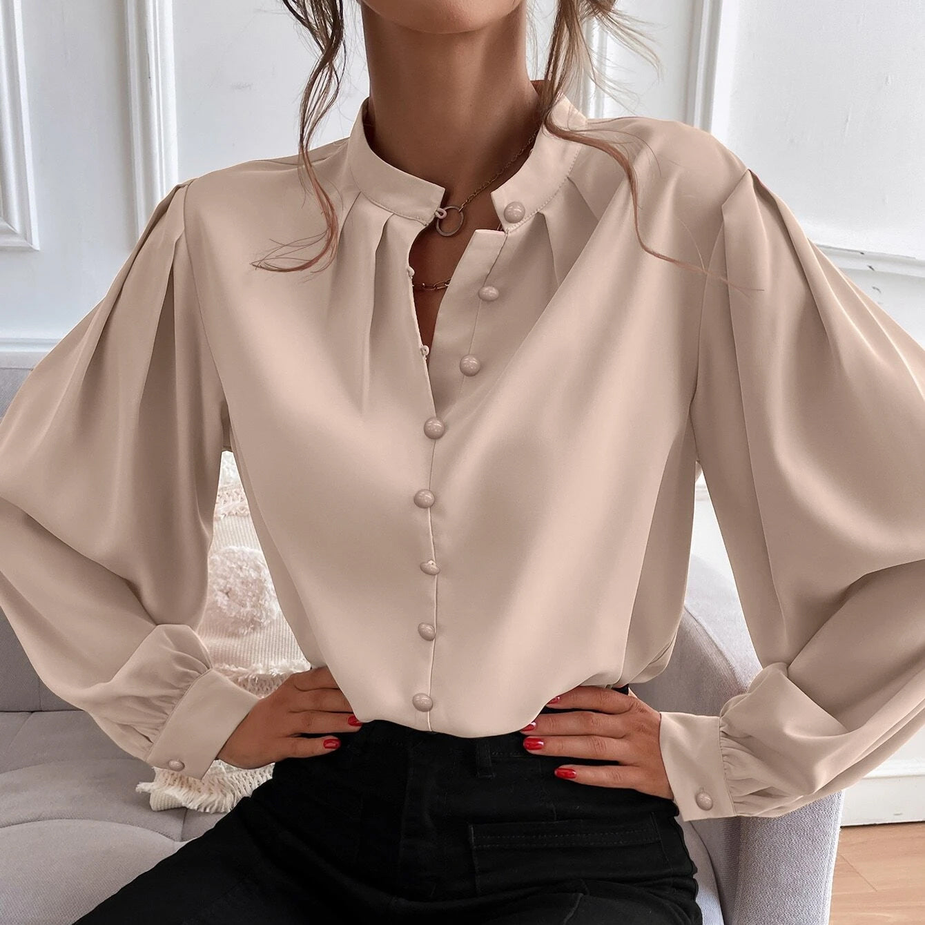 Blouse Button Bishop Up with Arm Detail