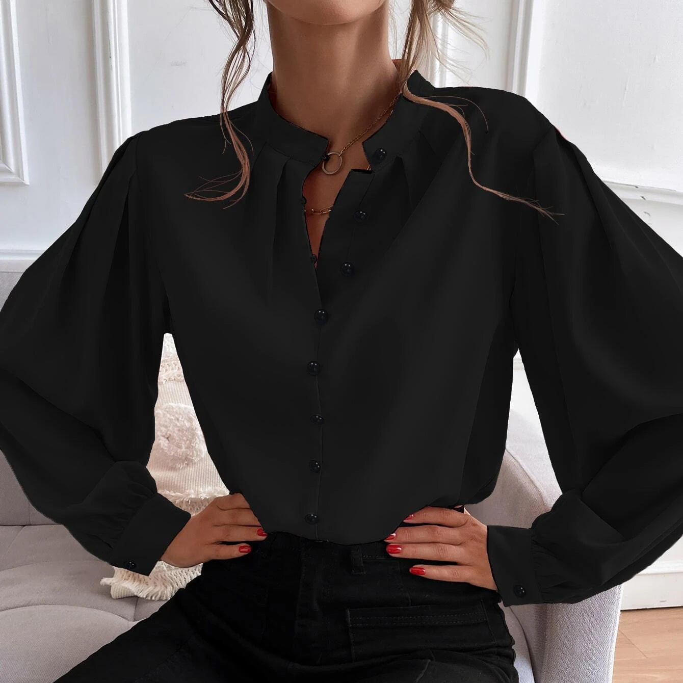 Blouse Button Bishop Up with Arm Detail