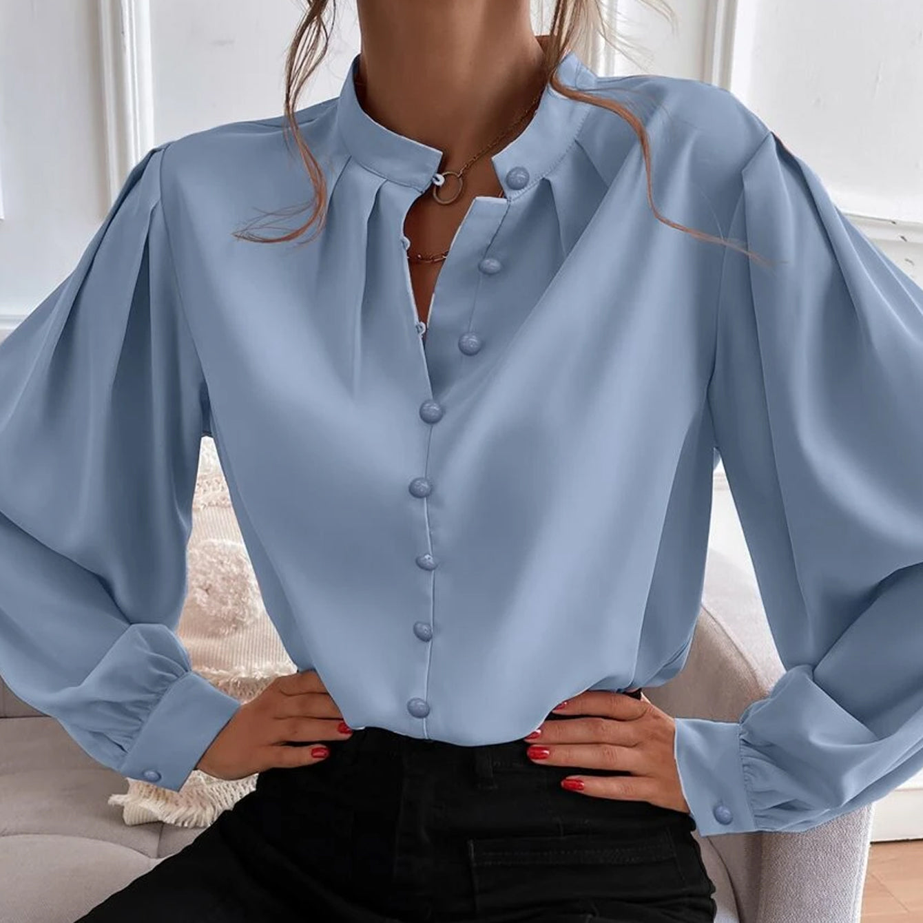 Blouse Button Bishop Up with Arm Detail