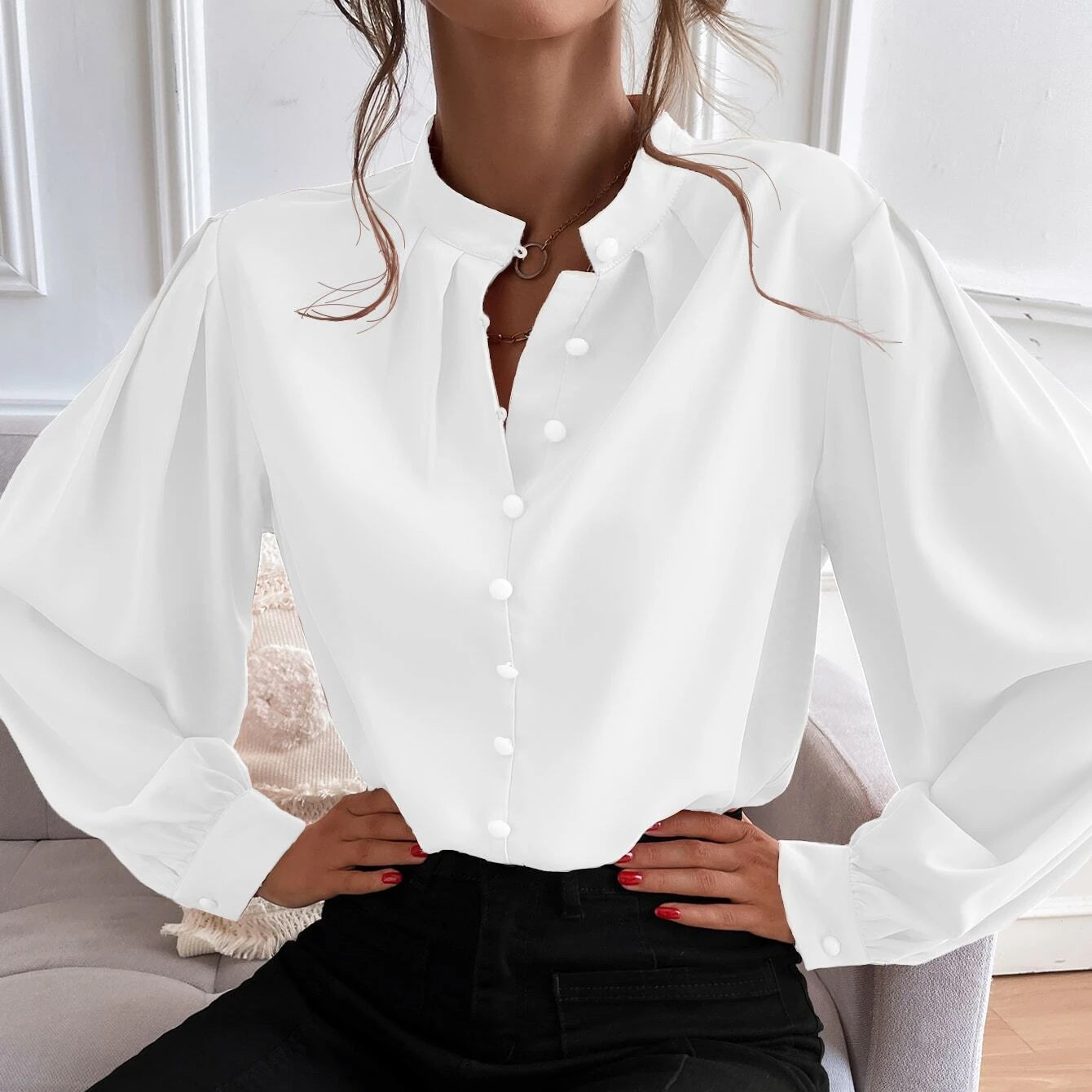 Blouse Button Bishop Up with Arm Detail