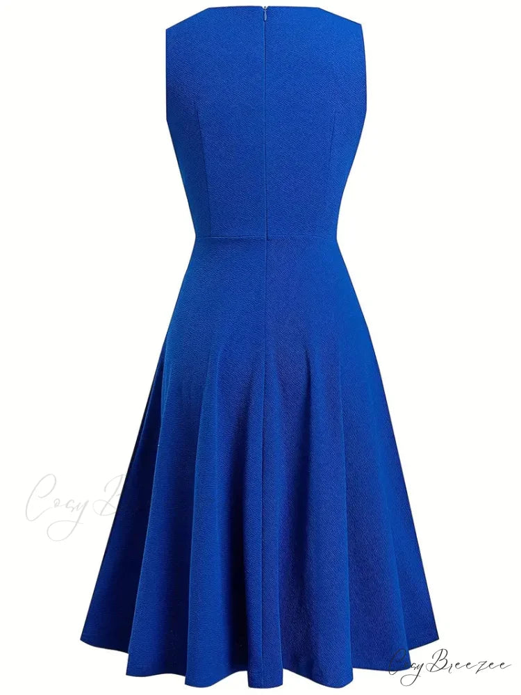 Black A-Line Crew Neck Sleeveless Dress for Parties