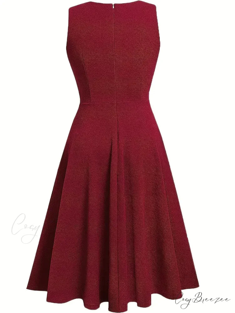 Black A-Line Crew Neck Sleeveless Dress for Parties