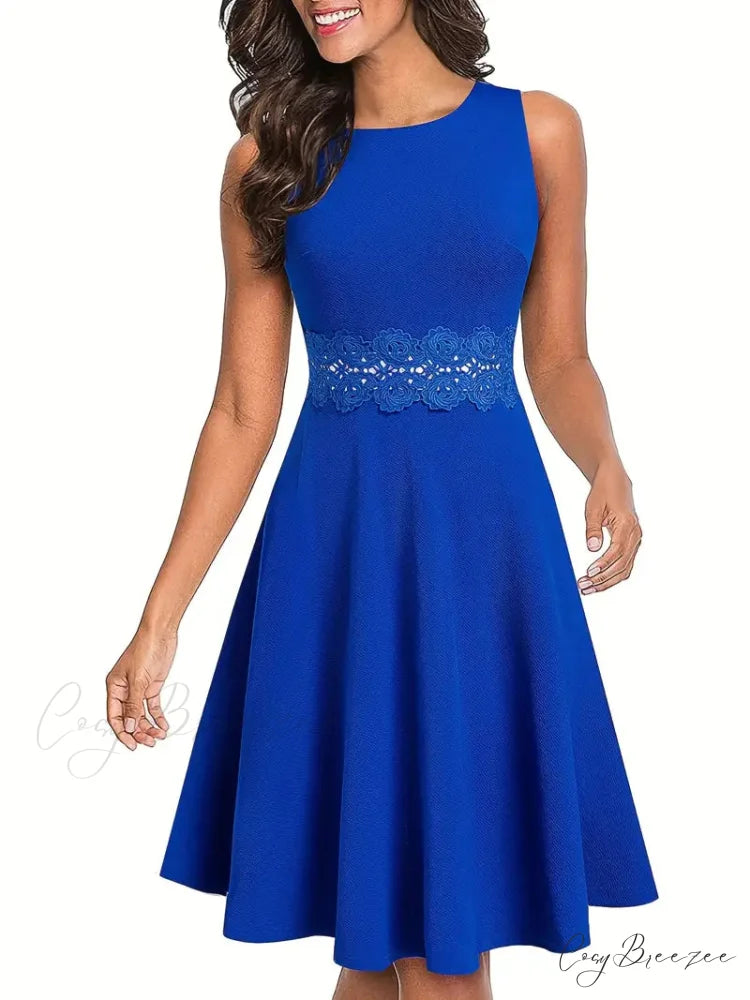 Black A-Line Crew Neck Sleeveless Dress for Parties