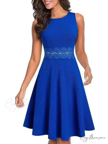 Black A-Line Crew Neck Sleeveless Dress for Parties