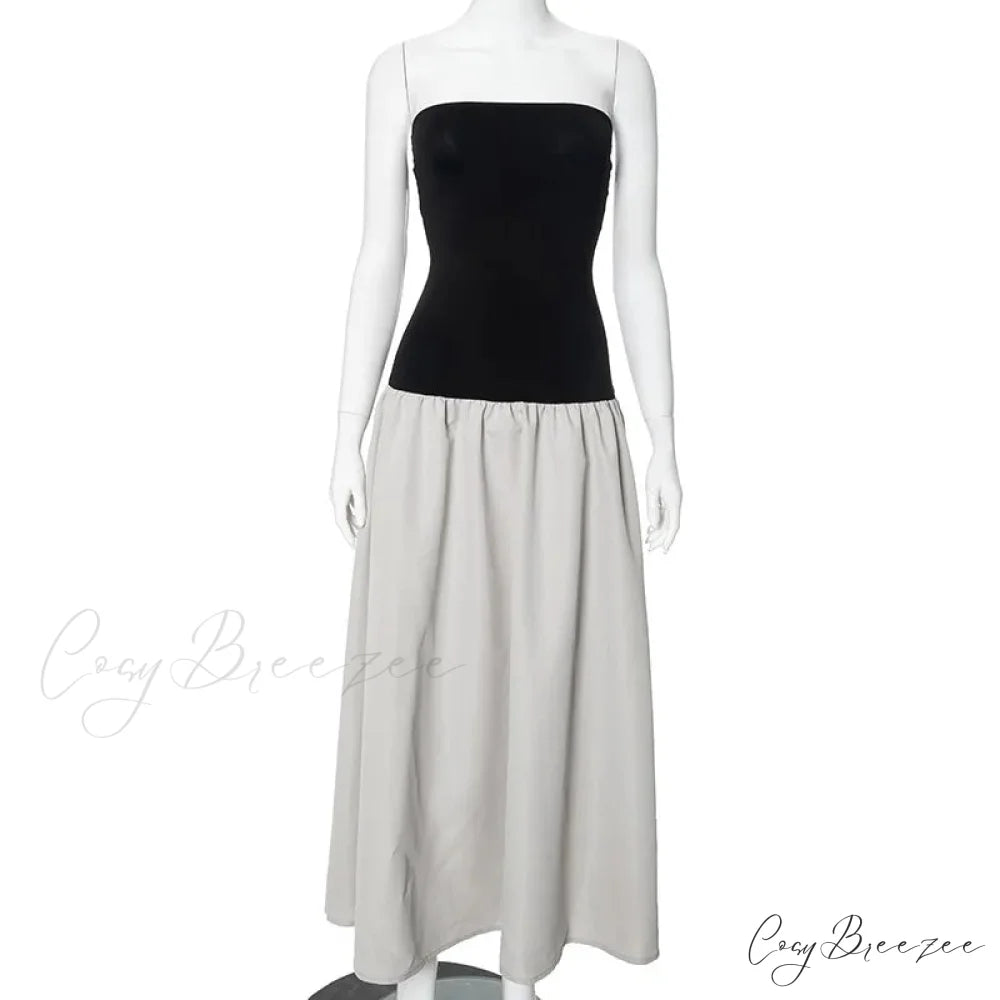 Black And White Charming Colorblock Tube Maxi Dress