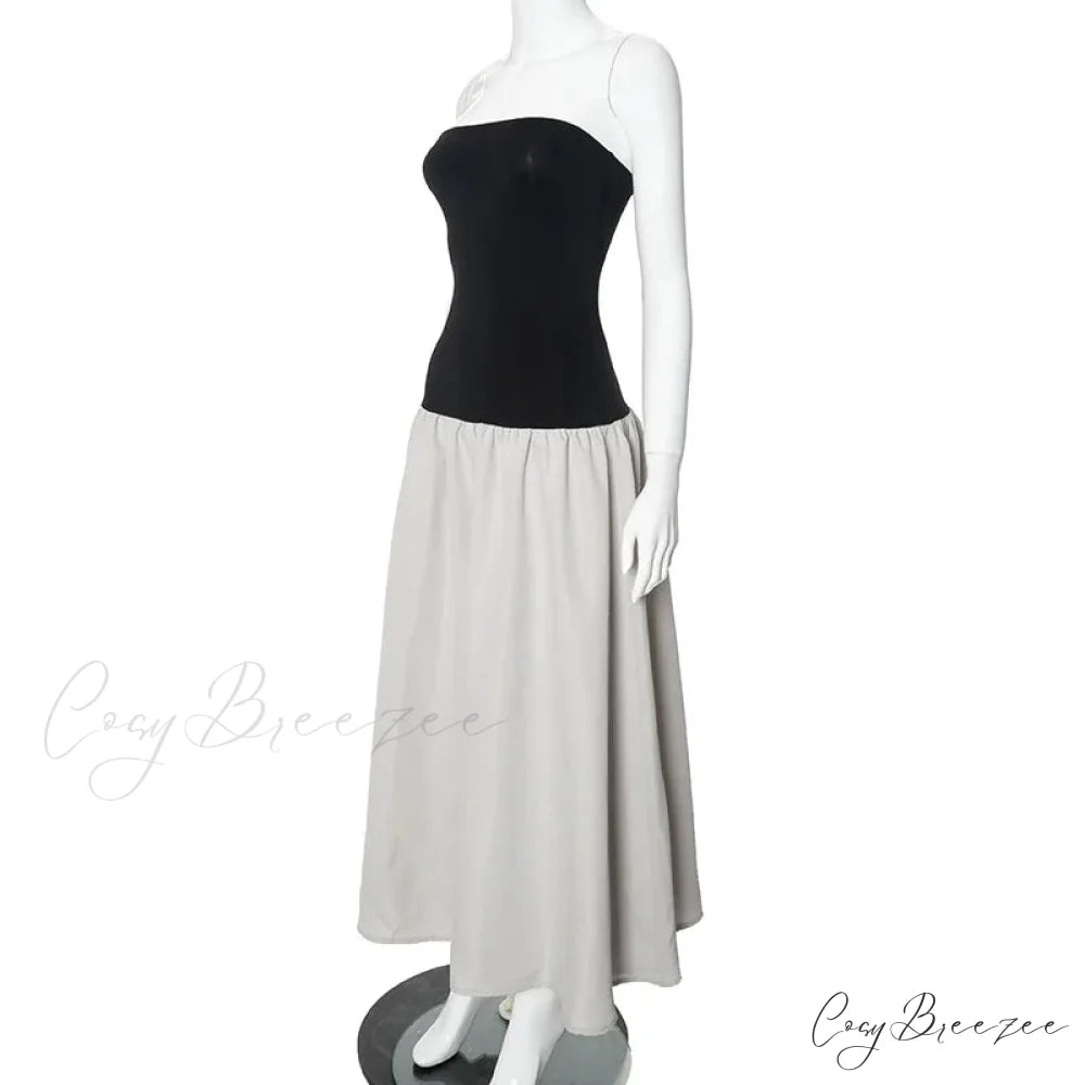 Black And White Charming Colorblock Tube Maxi Dress