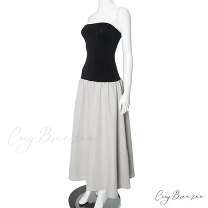 Black And White Charming Colorblock Tube Maxi Dress