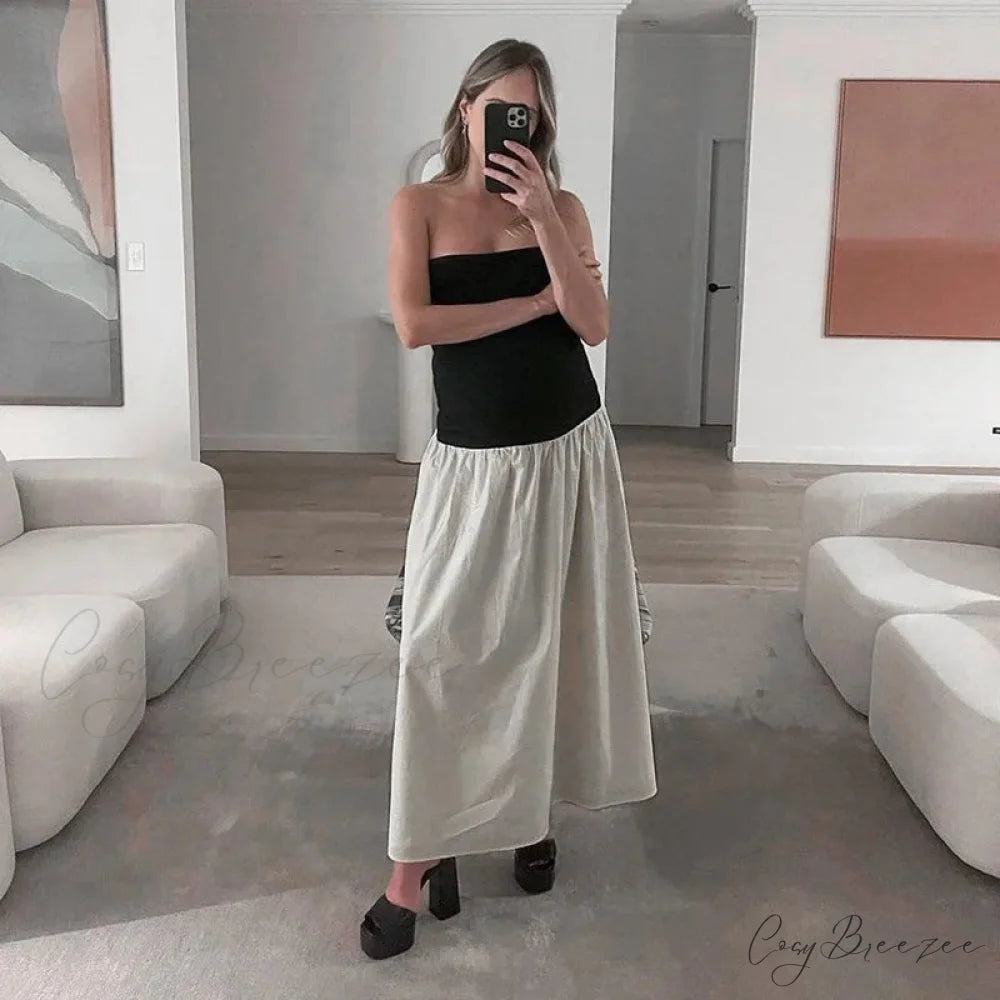 Black And White Charming Colorblock Tube Maxi Dress