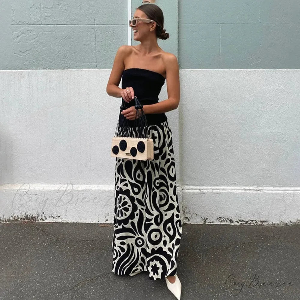 Black And White Charming Colorblock Tube Maxi Dress Black / M