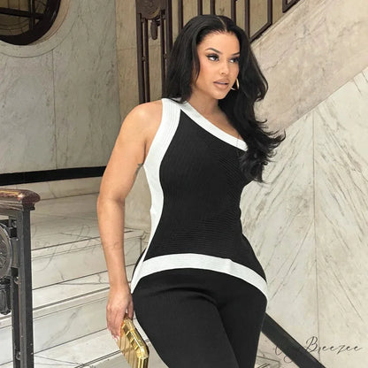 Black and White Colorblock Graceful Asymmetrical One Shoulder Top