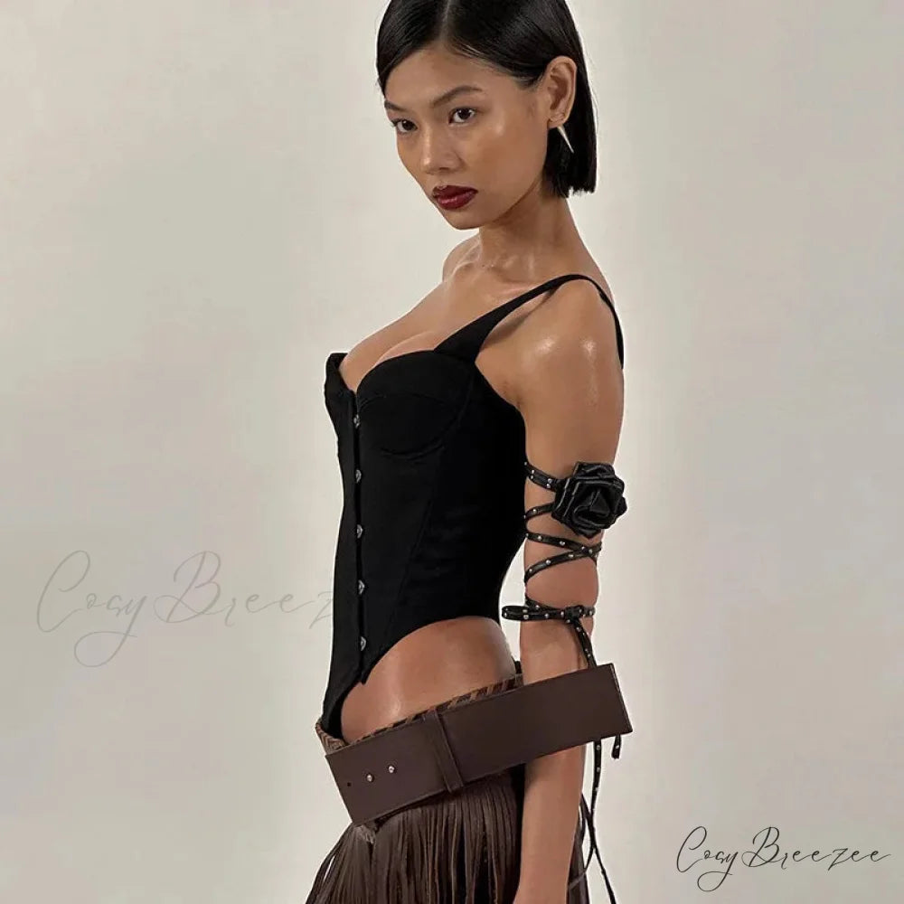 Black Asymetric Stylish Corset Top black / L