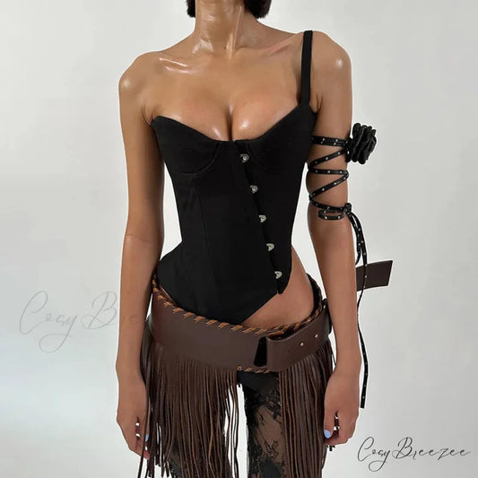 Black Asymetric Stylish Corset Top black / S