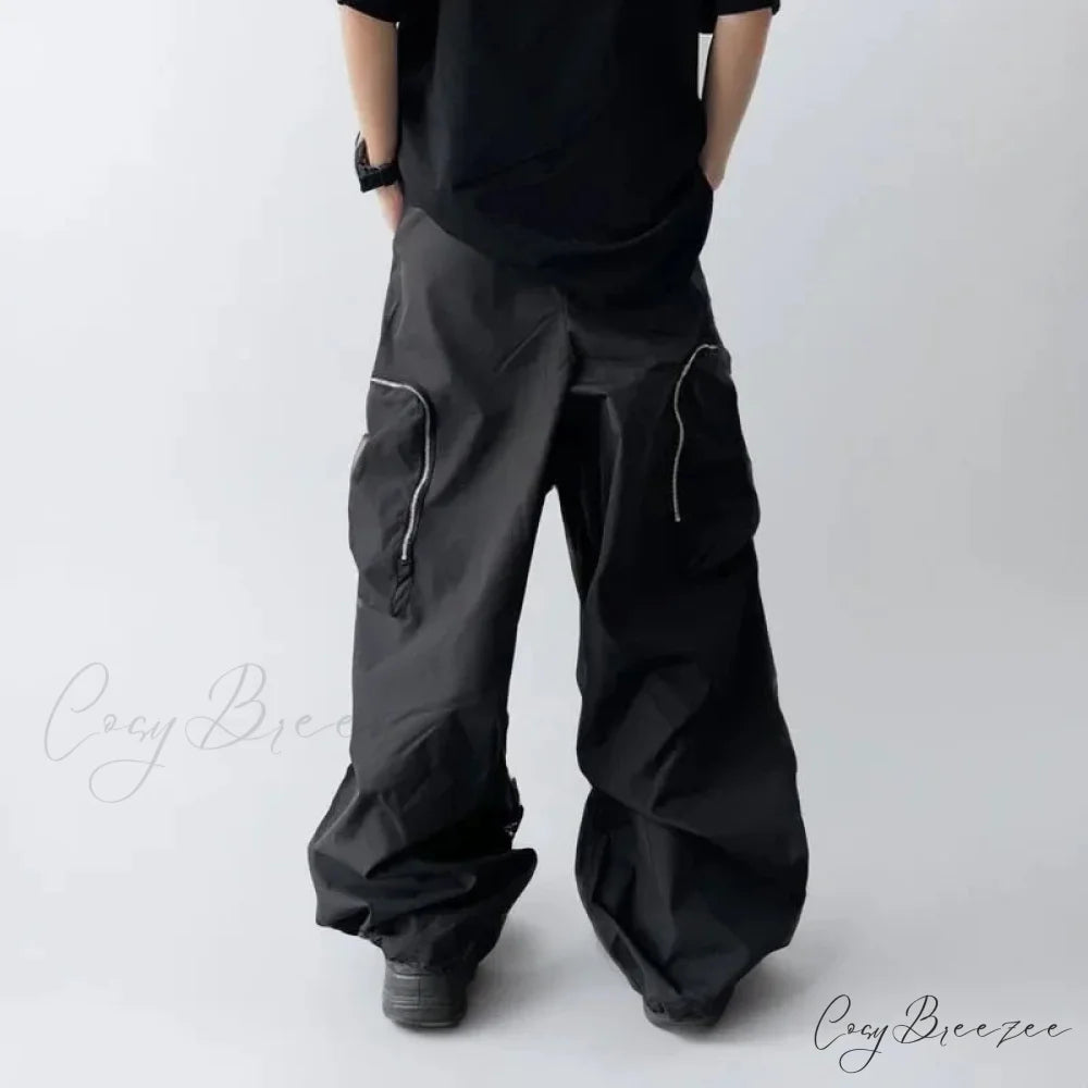 Black Baggy Cargo Streetwear Pants pants-241228
