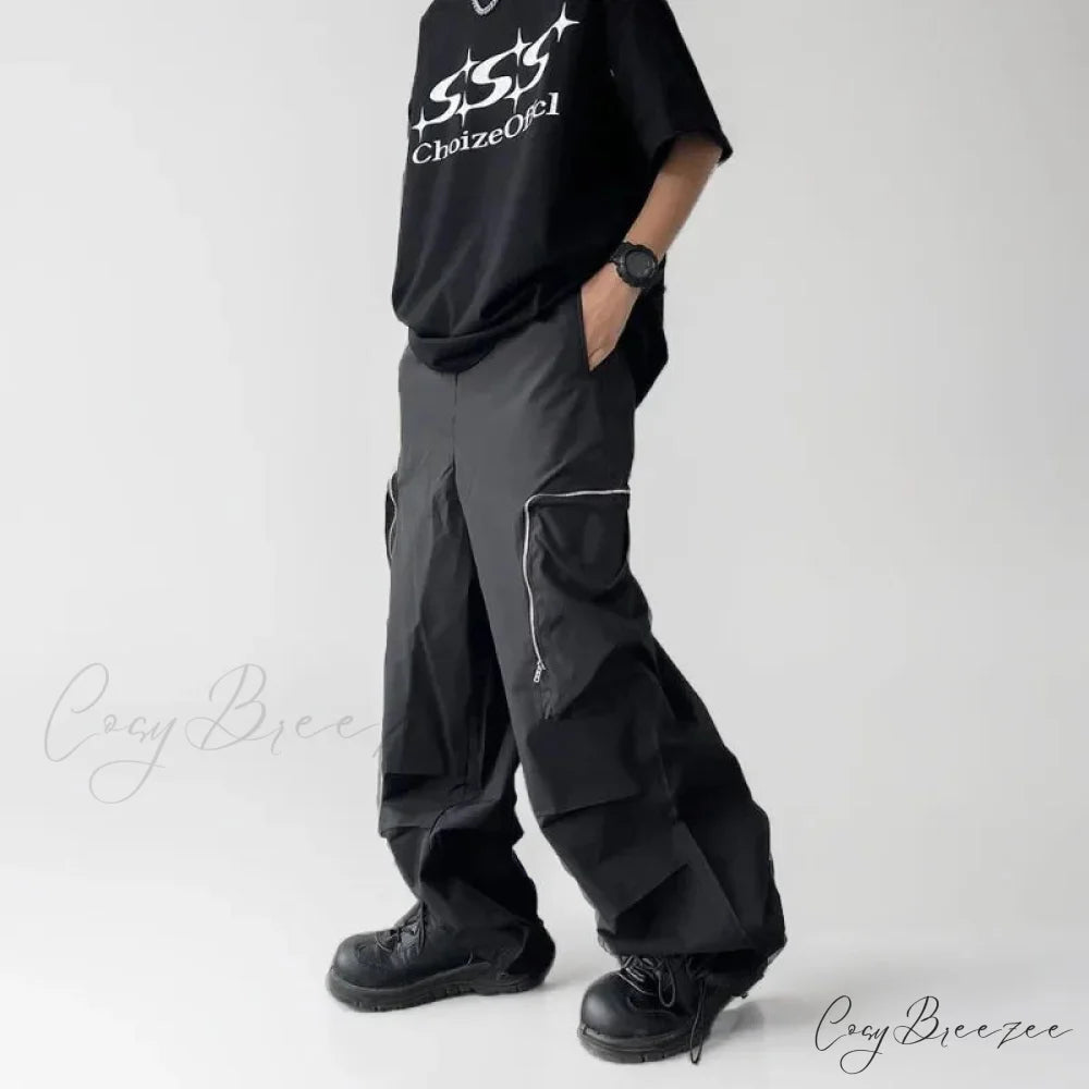 Black Baggy Cargo Streetwear Pants M / Black pants-241228