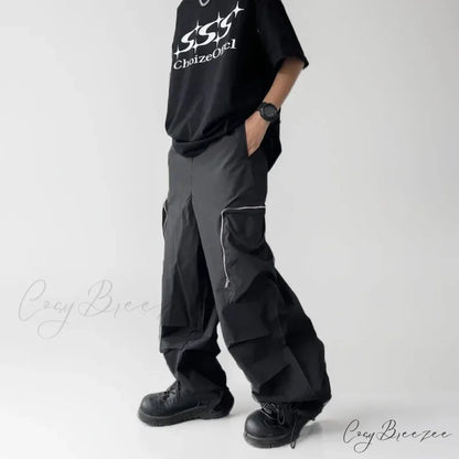 Black Baggy Cargo Streetwear Pants M / Black pants-241228