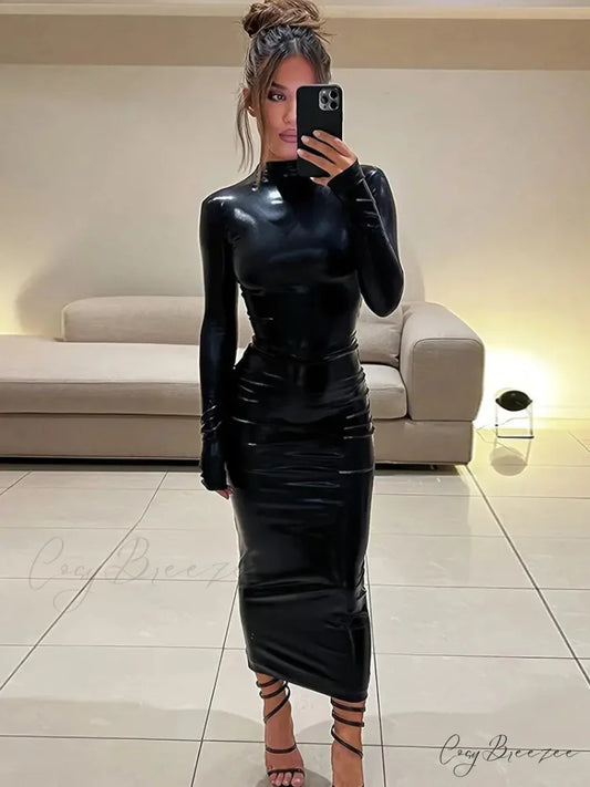 Black Bodycon Party Club Dress with Long Sleeves S / Black