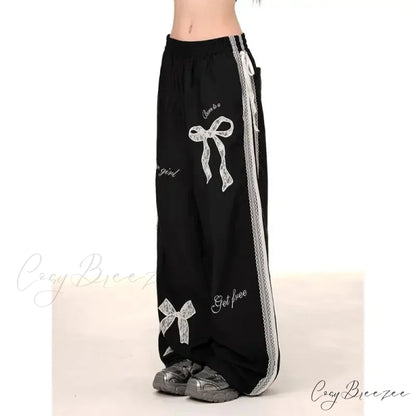 Black Bow Lace Y2K Women Vintage Pants pants-241228