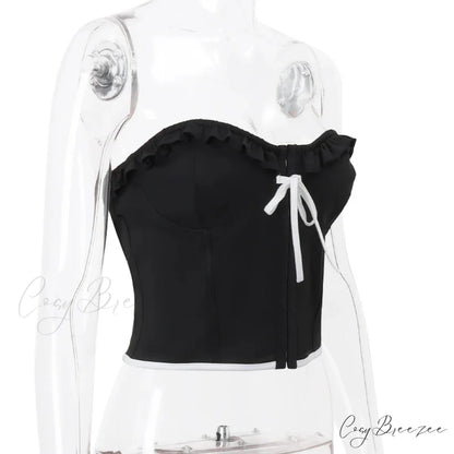 Black Bow Stylish Hook Crop Top