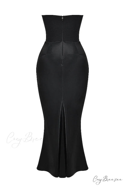 Black Corset Tube Charming Satin Maxi Dress