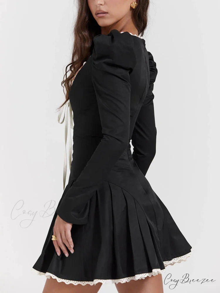 Black&Cream Pleated Stylish Mini Dress