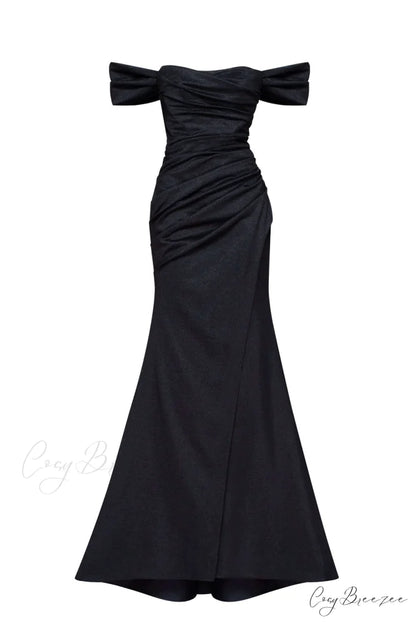 Black Epic Off-The-Shoulder Charming Thigh Slit Maxi Dress XXS / Black