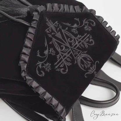 Black Gothic Velvet Witch Harajuku Magic Embroidery Dark Punk Rock Shoulder Bag Black