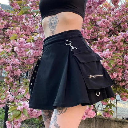 Black Harajuku Gothic High Waist Sexy Patchwork Bandage Mini Skirt BLACK / S