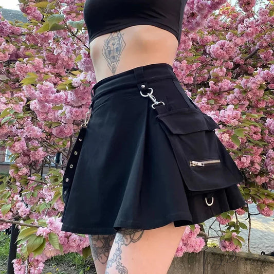 Black Harajuku Gothic High Waist Sexy Patchwork Bandage Mini Skirt BLACK / S